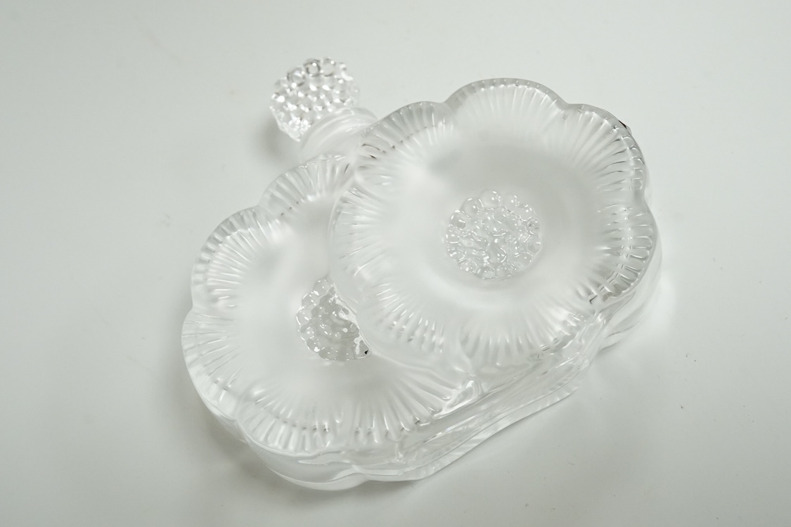 A modern Lalique Deux Fleur perfume bottle, signed to the base, 9cm high